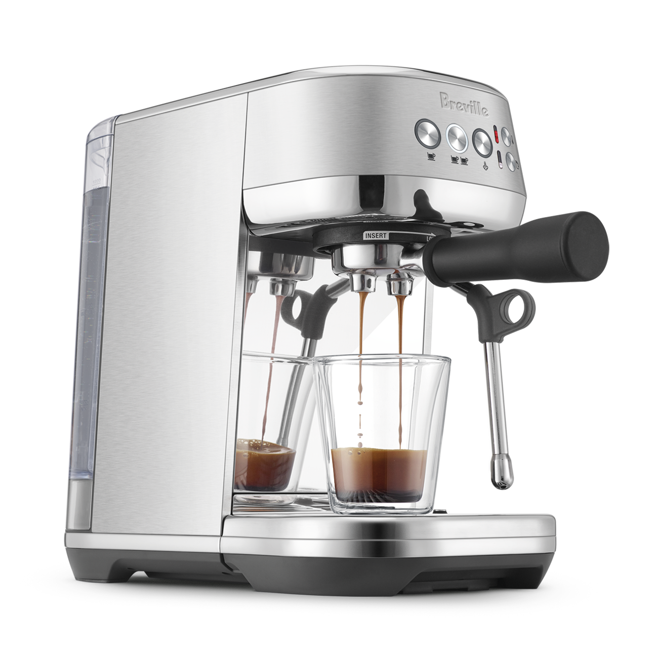Breville official low-angle view of the Bambino Plus BES500 work area