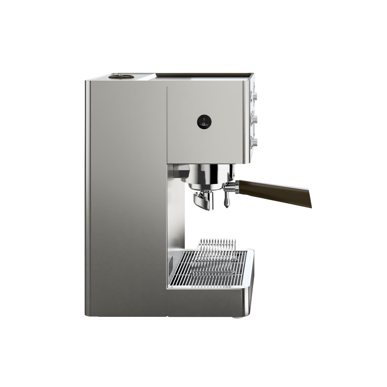 Lelit official side image of the current Victoria showing its narrow stainless body, cup warmer, top tank access and multidirectional wand