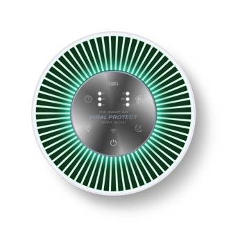 Top of air purifier with green light
