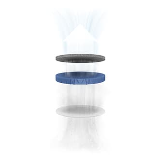 Air flowing up through the three HEPA-13 filters