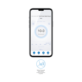 Voice control icon below a phone with the night glow settings