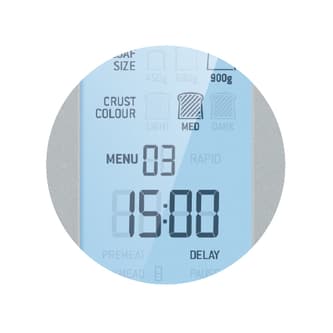 Machine display showing crust colour, menu