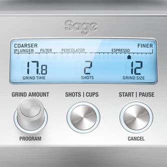 the Smart Grinder™ Pro Kaffee in Gebürsteter Edelstahl LCD-display
