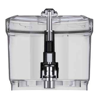 The main food processor compartment with the lid secured on top.