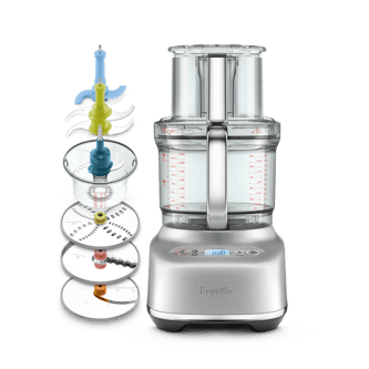The Kitchen Wizz® 16 with all attachments stacked next to it