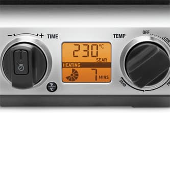 LCD screen displaying the temperature and heat settings.