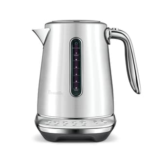 Side view of kettle in brushed stainless steel.
