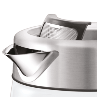 Close up of the stainless steel mesh filter and compact spout