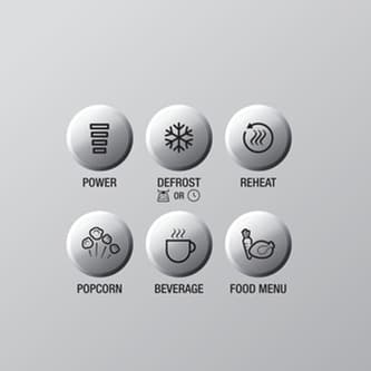 Shortcut buttons include: "Power", "Defrost", "Reheat", "Popcorn", "Beverage" and "Food Menu".