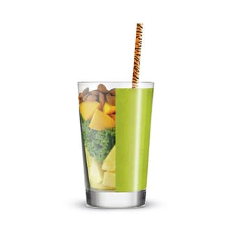 Glass of juice made of nuts and fruit