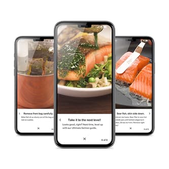 Phone screens displaying the guided recipe function