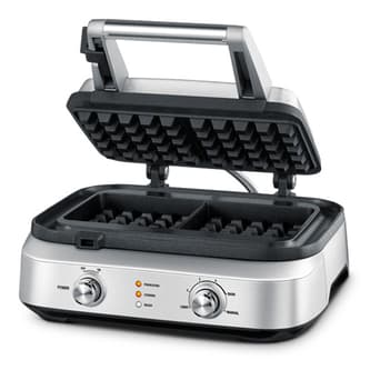 View of open waffle maker.