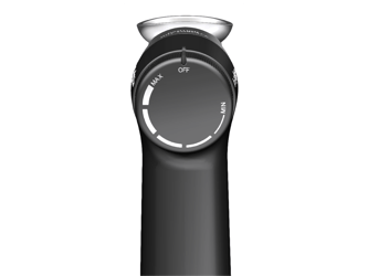 The back view of the smoking gun with a min-max dial.