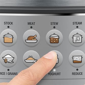 Finger pressing on the buttons. 14 buttons available for settings.