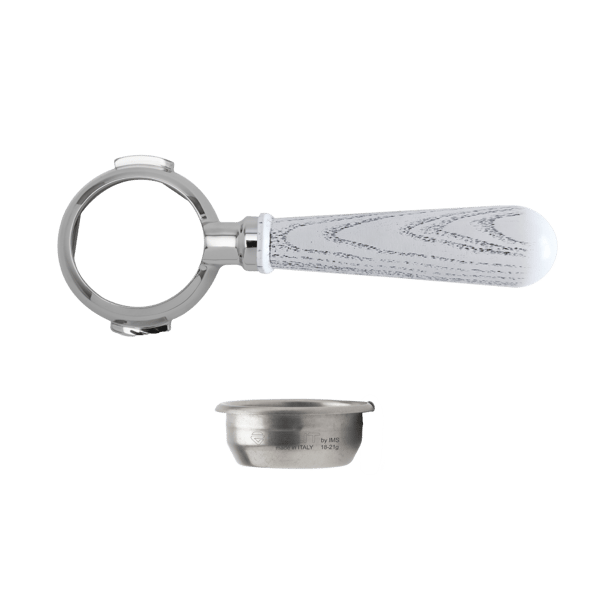 Bottomless portafilter, white ash decapè wooden handle
